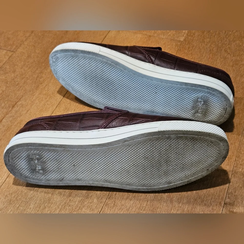 Coach Parkside Burgundy Crocodile Embossed Leather Loafers Flats Shoes 7.5B